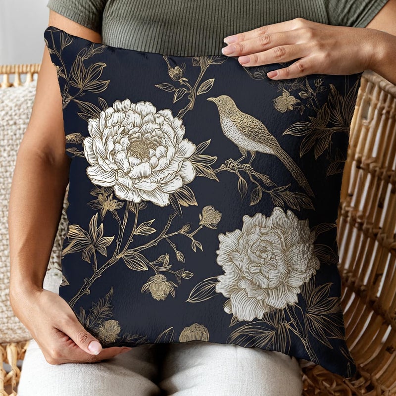 RBAFAO Vintage Floral Throw Pillow Covers, Vintage Flower Pattern Double Sided Cushion Cover, Indoor and Outdoor Home Art Decor Pillowcase for Sofa or Bedroom Decor 18x18inches (Flower&Bird, 18x18inches) - Image 5
